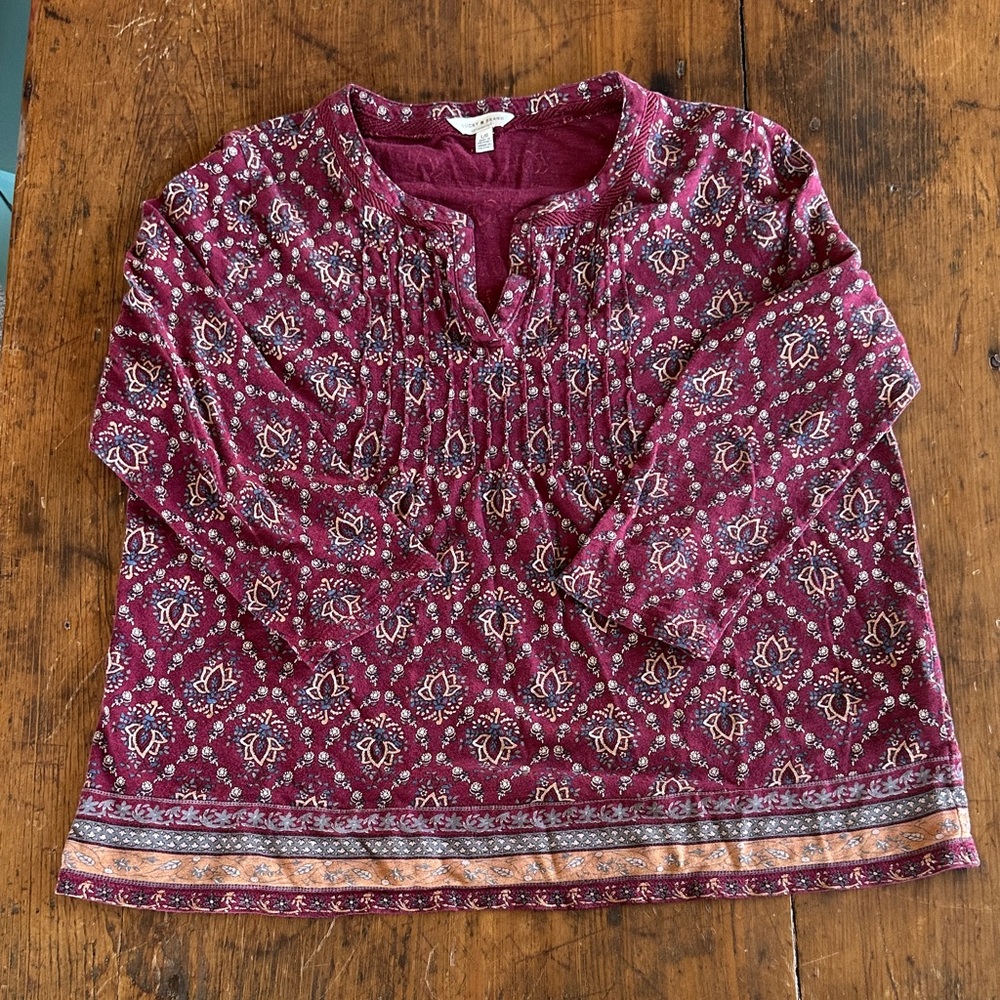 Lucky Brand Burgundy Floral Smocked-Yoke Tunic